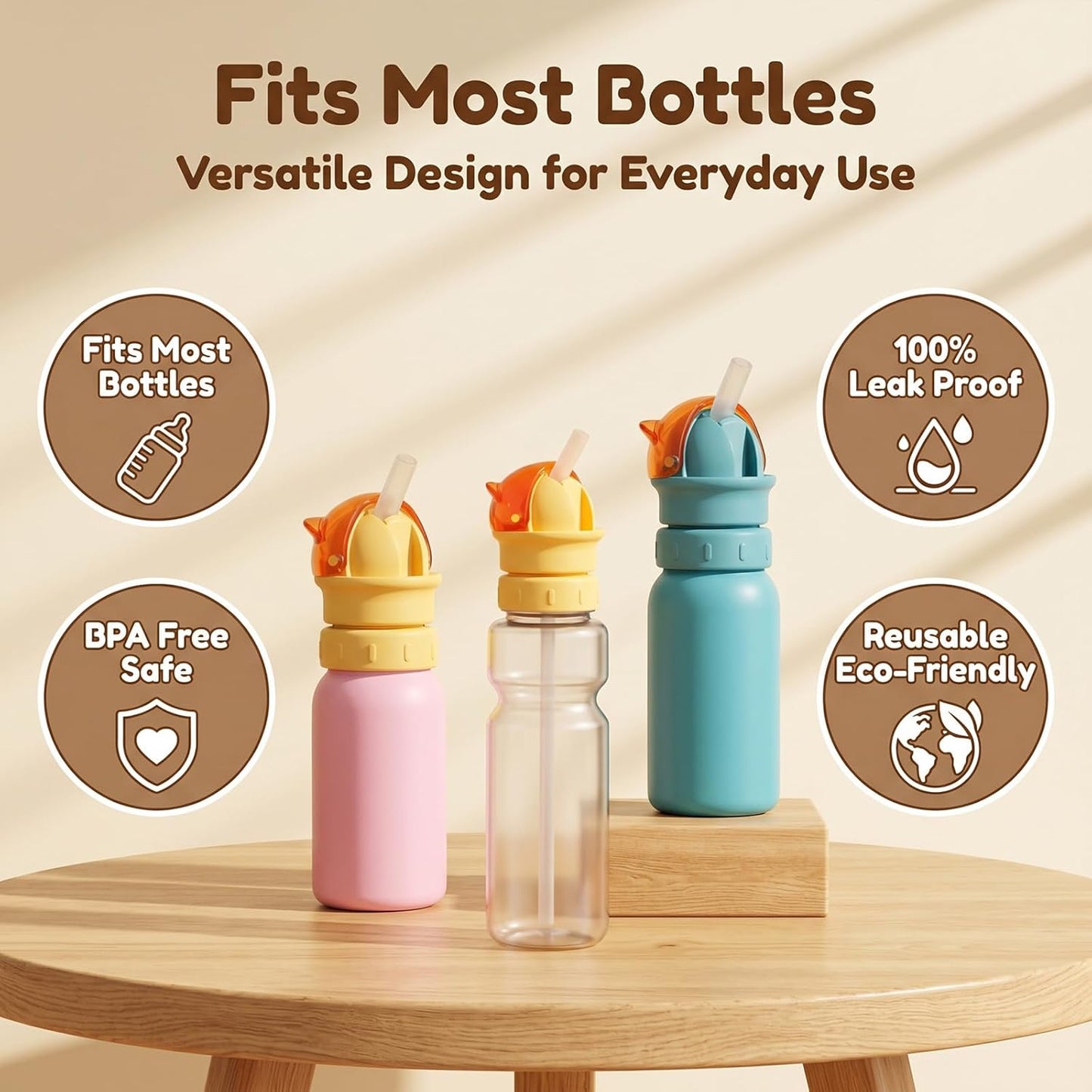 2PCS Water Bottle Spout Conversion Cap with Straw