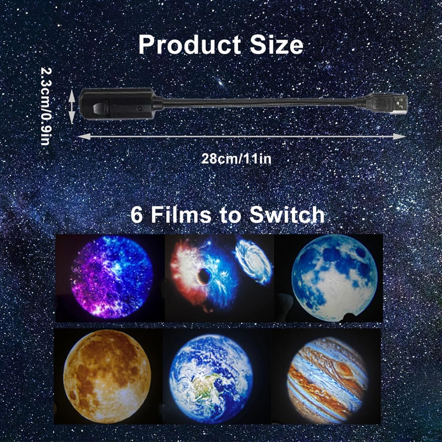 360° Galaxy Projection Light USB Star Night Light Charging Lighting With 10 Film Discs PRO
